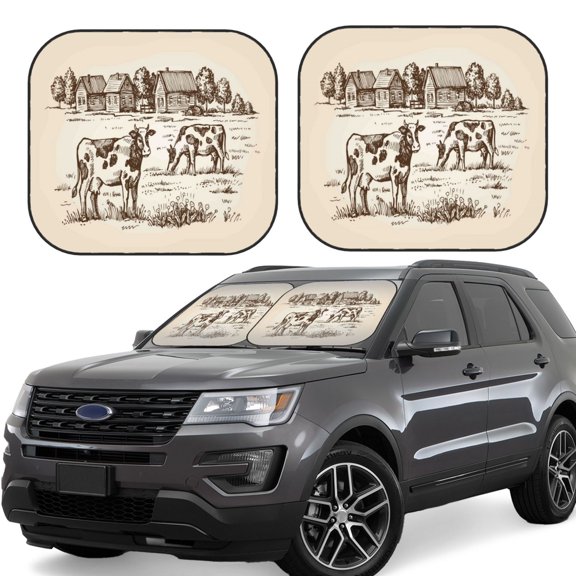 Rateoe Cows On The Farm Pattern 2 Piece Car Windshield Sun Shade Foldable | Front Windshield Shade for Sun, Heat and UV Rays | Sunshade for Car Front Window-Medium
