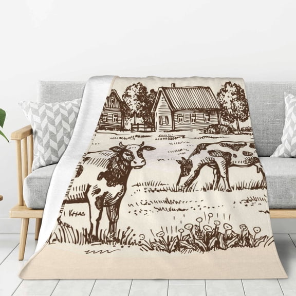 Rateoe Cows On The Farm Pattern Flannel Throw Blanket, Ultra-soft Blanket for Bed, Couch, Car, Hypoallergenic Anti-pilling blanket-40"x30"(Vertical)