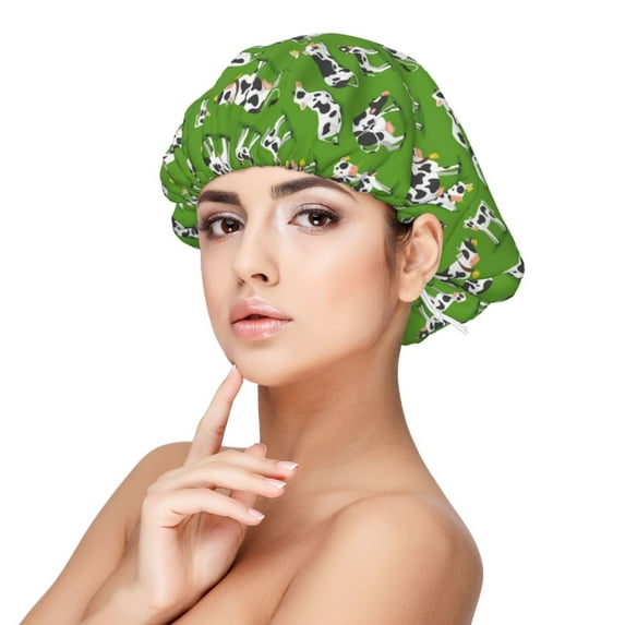 Rateoe Cows With Calfs Green Pattern Silk Satin Hair Bonnet for Sleeping, Adjustable Sleep Cap Turban for Women , Curly Straight Hair Long Large Braid