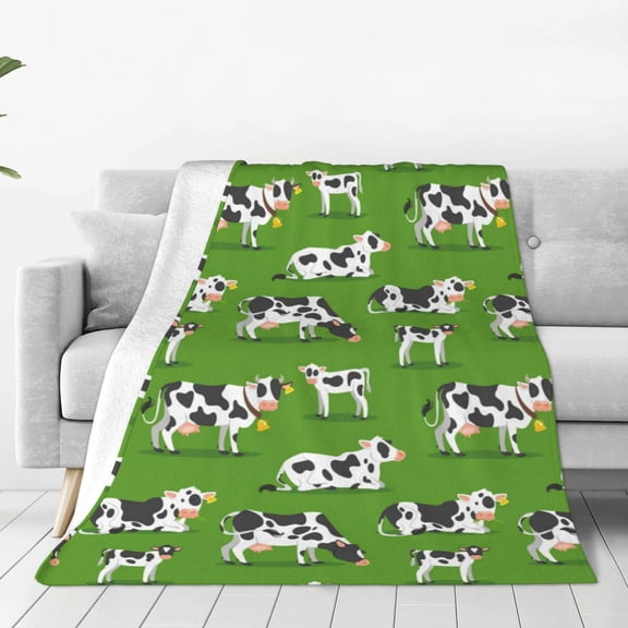 Rateoe Cows With Calfs Green Print Fuzzy Fleece Throw Blanket Extra Large,Super Soft,Fluffy and Warm Blankets for Couch,Bed,All Season Use (80"x60")