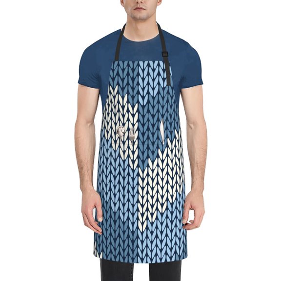 Rateoe Cozy Knitted Blue Chevron Aprons with Pocket,Men Womens Aprons Waterproof Adjustable Cooking Aprons for Kitchen Gardening and Salon