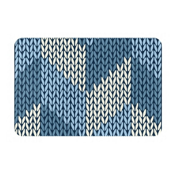 Rateoe Cozy Knitted Blue Chevron Pattern Flannel Door Mat Indoor Outdoor Entrance, Waterproof All-Weather Doormat,Fade Resistant, Low Profile Entryway Mat 16x24in