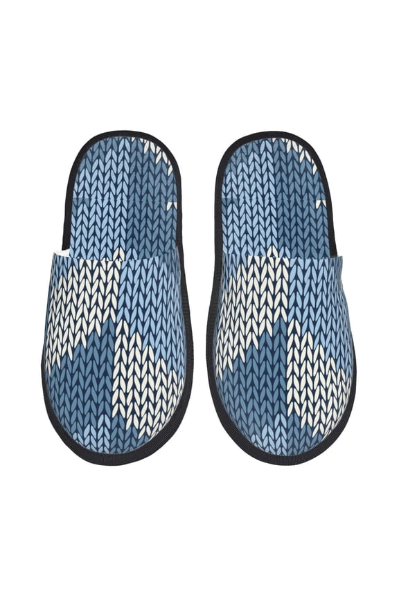 Cozy Knitted Blue Chevron Pattern Fuzzy Slippers Fuzzy Soft House Slippers Plush Furry Warm Cozy Open Toe Fluffy Home Shoes-Large
