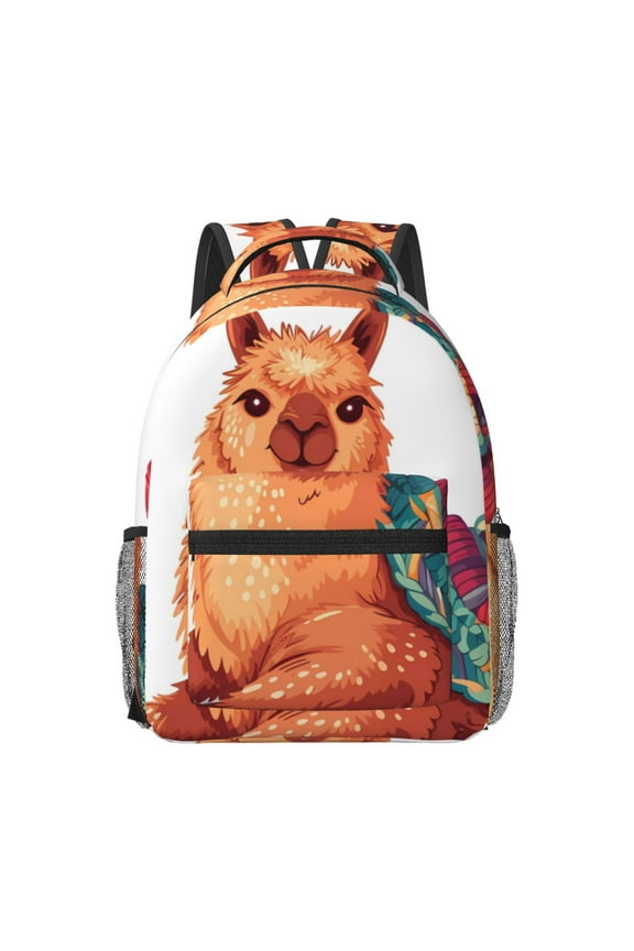 Cozy Knitting Llama Pattern Durable Student Backpack Laptop Bag- Ergonomic Design, Waterproof Twill Fabric - Ideal for School, Travel, and Outdoor Activities-One Size