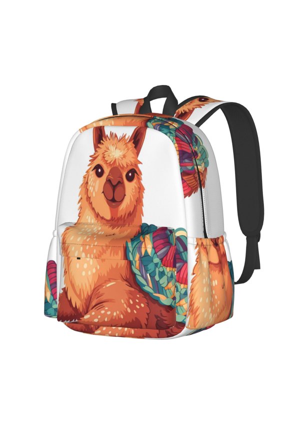 Cozy Knitting Llama Pattern Student Backpack,Backpack for School,Lightweight Bag,Travel Backpack,Outdoor Backpack,Large Capacity Backpack