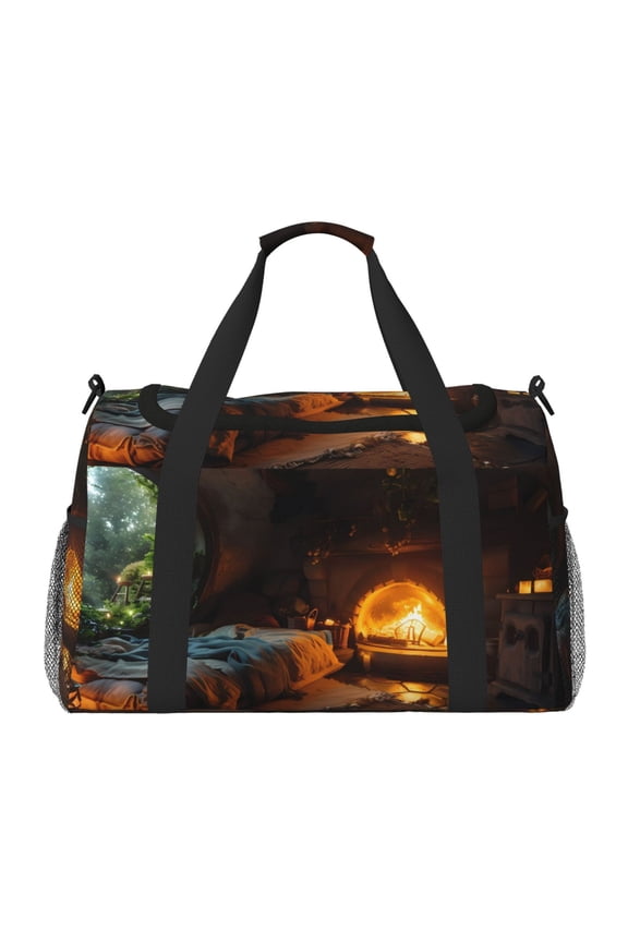 Cozy Tree Hole Cabin Pattern Gym Bag for Women, Duffle Bag for Travel with Wet Pocket, Carry on Weekender Bags for Women, Water Resistant Travel Bag Duffel Bag