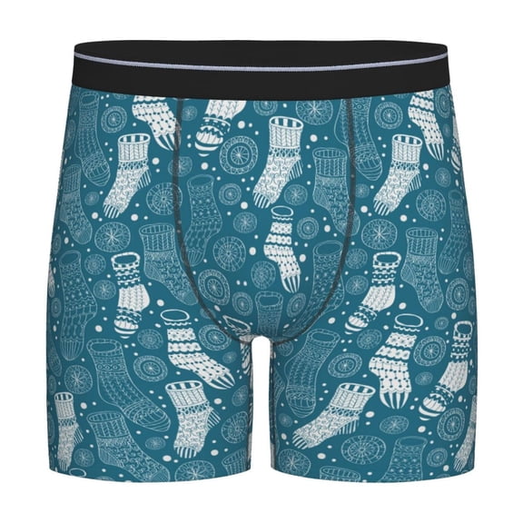Rateoe Cozy Winter Socks Pattern Print Men’s Underwear Boxer Briefs Soft Comfortable Underwear Boxer Briefs, Long Leg Briefs,Anti-chafing Boxer Briefs