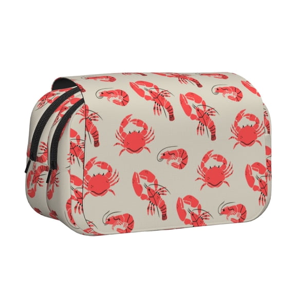 Rateoe Crab Lobster 1 Pattern Double Clamshell Pen Case, Storage Organizer with Two Zipper Compartments Holds Up to 50 Pencils & Pens