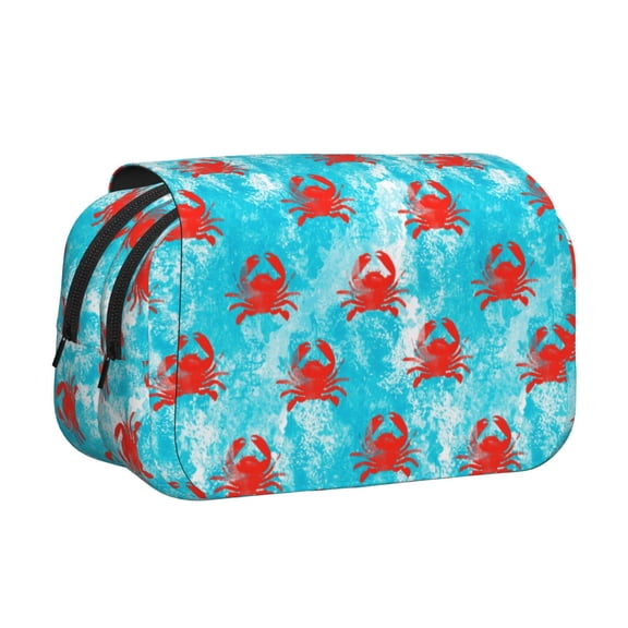 Rateoe Crab Swims In The Ocean Pattern Double Clamshell Pen Case, Storage Organizer with Two Zipper Compartments Holds Up to 50 Pencils & Pens