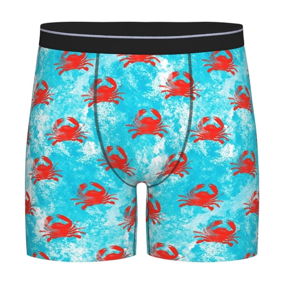 Rateoe Crab Swims In The Ocean Print Men’s Underwear Boxer Briefs Soft Comfortable Underwear Boxer Briefs, Long Leg Briefs,Anti-chafing Boxer Briefs