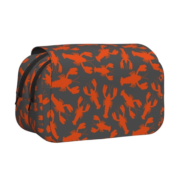 Rateoe Crayfish Pattern Double Clamshell Pen Case, Storage Organizer with Two Zipper Compartments Holds Up to 50 Pencils & Pens