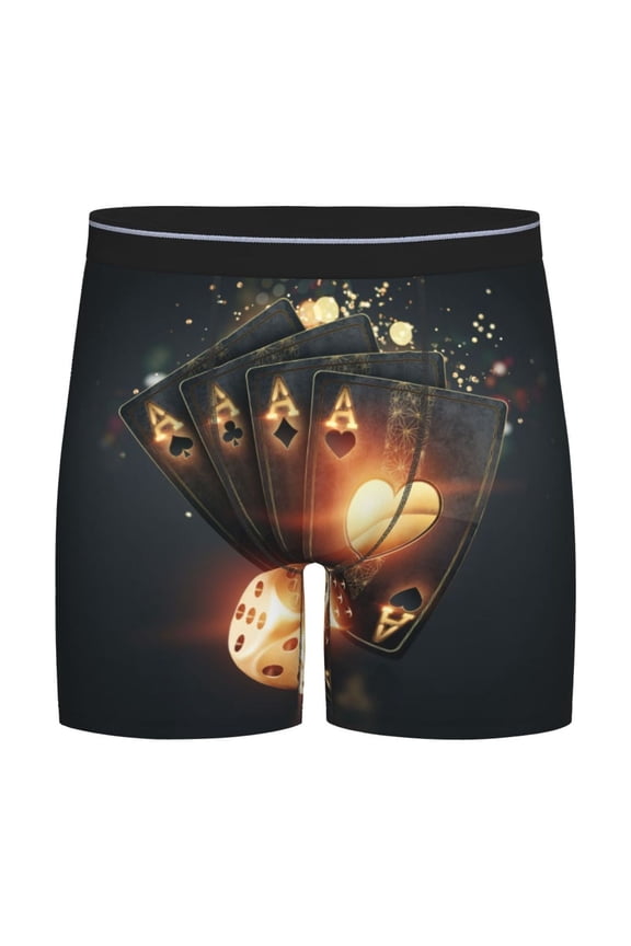 Creative Poker Print Men’s Underwear Boxer Briefs Soft Comfortable Underwear Boxer Briefs, Long Leg Briefs,Anti-chafing Boxer Briefs