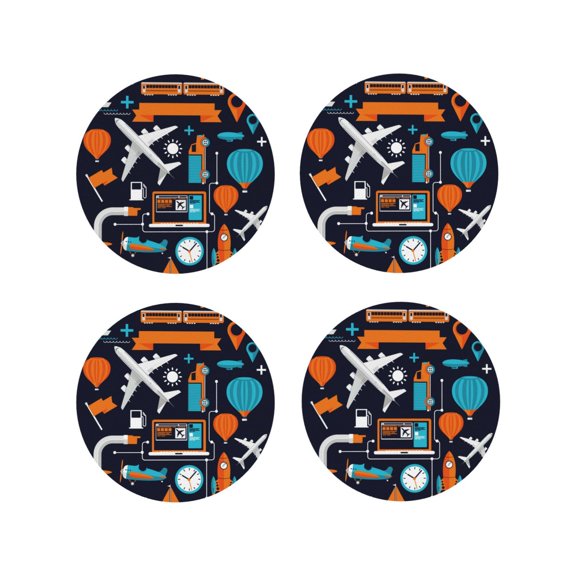 Rateoe Creative Transport Drawing Drink Coasters Set of 4 Leather Coasters Spill Protection for Table Desk,Durable and Non Slip Leather Coaster ,4 Inches Drink Mats-Round Shape