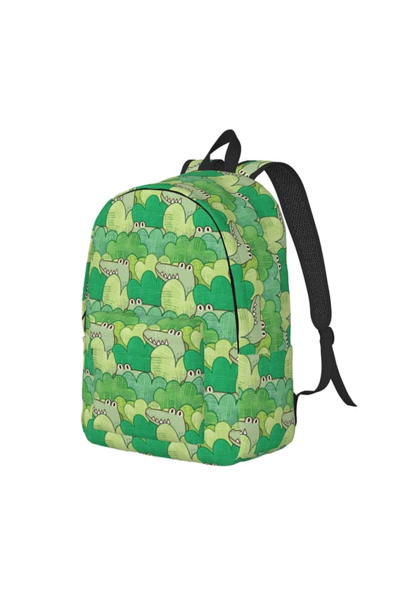 Crocodile And Bush Pattern Durable Canvas Backpack for Men & Women – Stylish & Lightweight – Adjustable Straps, Multiple Pockets – Fits 15-17 Inch LaptopsMedium