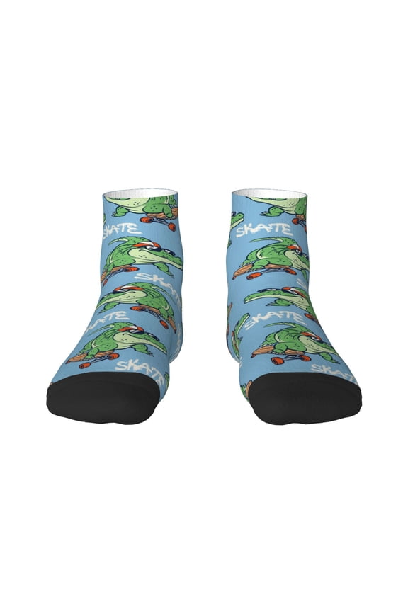 Crocodile Riding Skateboard Pattern Quarter Crew Socks,Toe Seamed Ankle Socks,Cotton Cushioned Breathable Athletic Crew Sports Socks