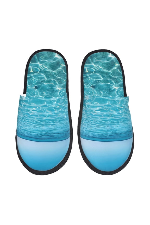 Crystal Clear Ocean Waves Pattern Fuzzy Slippers Fuzzy Soft House Slippers Plush Furry Warm Cozy Open Toe Fluffy Home Shoes-Medium