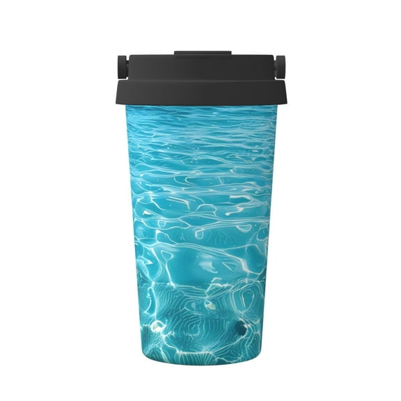 Rateoe Crystal Clear Ocean Waves Pattern Travel Coffee Mug Tumbler with Flip Lid | Reusable Insulated Stainless Steel Cold Brew Iced Coffee Cup Thermos