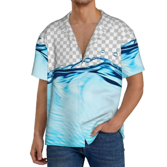 Rateoe Crystal Clear Water Splash Pattern Men's Short Sleeve Classic Shirt, Casual Short-Sleeved Shirt, Lightweight Summer Shirt, Cuban Collar Shirt,Button-Front Shirt-3X-Large