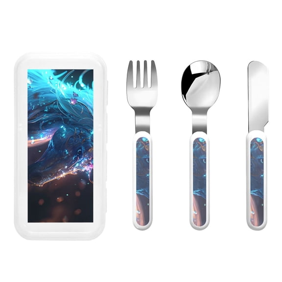 Rateoe Crystal Pattern White Horse for Stainless Steel Kids Silverware Set - Child and Toddler Safe Flatware - Children's Knife, Fork And Spoon Set