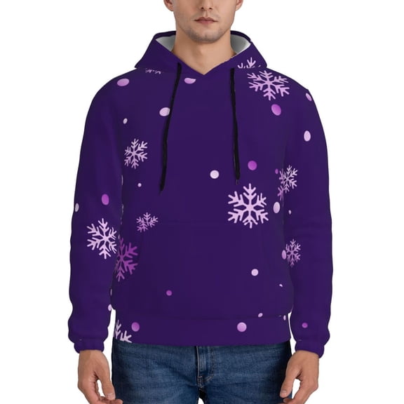 Rateoe Crystal Purple Snowflake Pattern Mens Hoodie, Pullover Hooded Sweatshirt, Kangaroo Pocket Hoodie Ideal for Daily Wear, Travel and Home-Medium