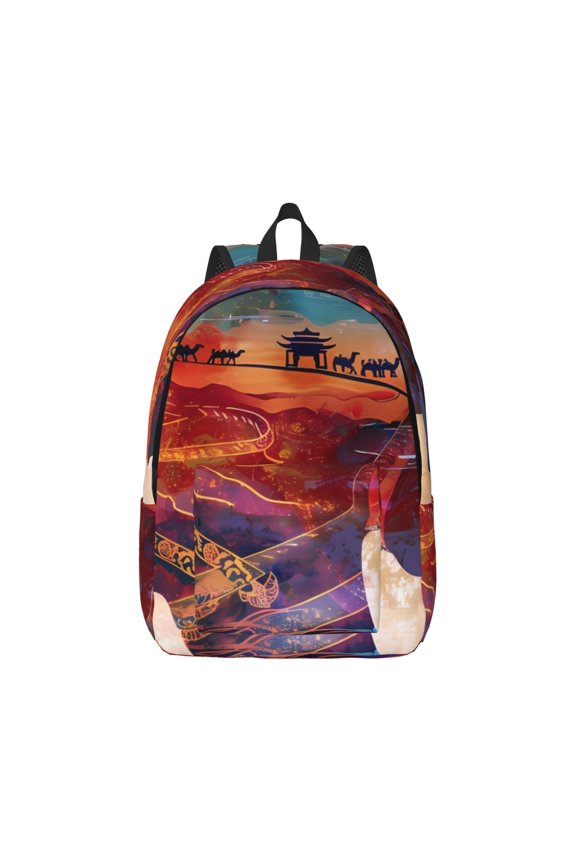 Cultural Silhouette Journey Pattern Canvas College Laptop Backpack,Travel Daypack,Durable Rucksack Travel Notebook Bag School Backpack Book Bag for Men Women-Small