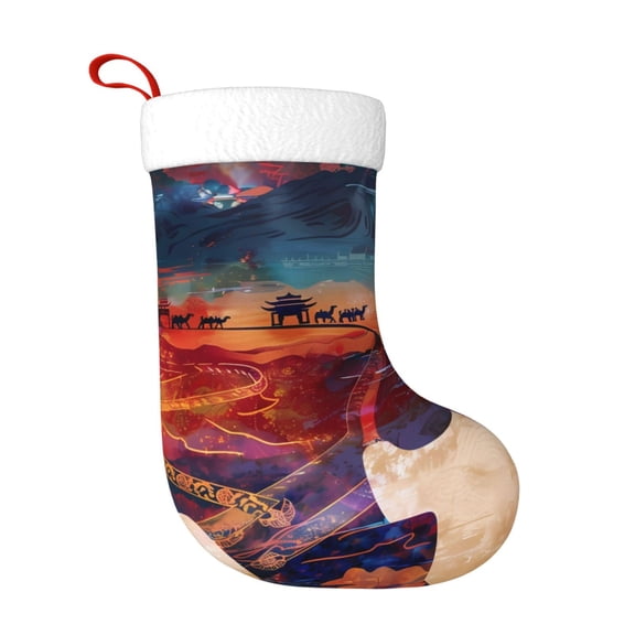 Rateoe Cultural Silhouette Journey Print Christmas Stockings,18 Inch Large Christmas Stockings Decoration Ornaments for Holiday Home Fireplace Indoors