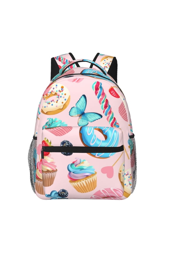 Cupcakes and Donuts Pattern Casual Backpack for School, Work, Travel Adjustable Straps, Multiple Compartments Ergonomic Design, Fits Laptops and Tablets