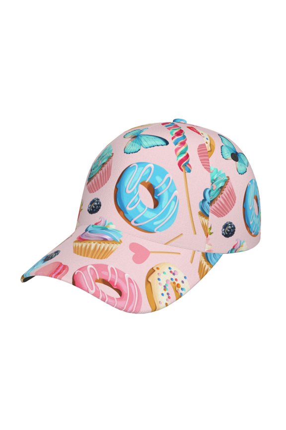Cupcakes and Donuts Pattern Mens Baseball Cap  Adjustable Curved Brim Hat, Soft Cotton Sports Cap for Outdoor, Casual, and Everyday Wear, Comfortable & Breathable