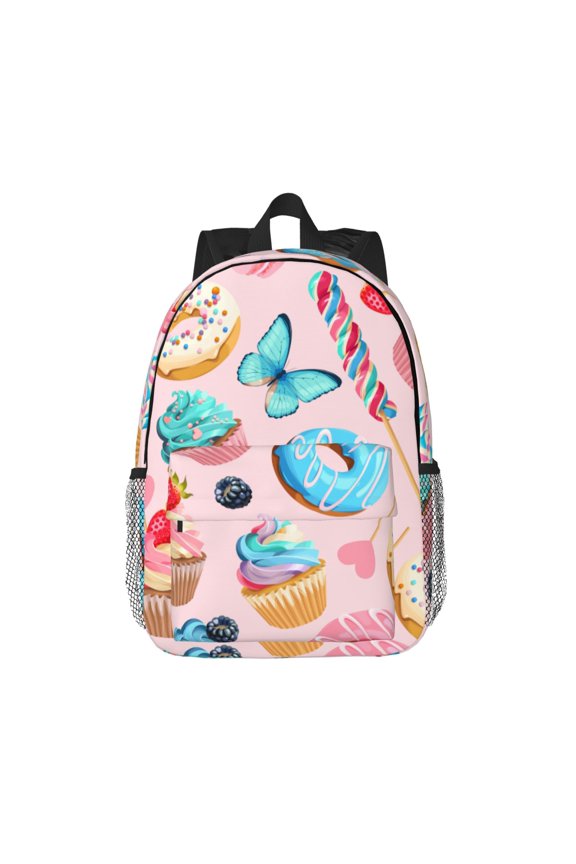 Cupcakes and Donuts Pattern Student Backpack Water-resistant Backpack 15-inch Laptop Backpack Lightweight Adjustable School Backpack