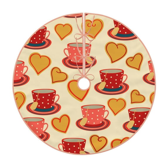 Rateoe Cups of Tea Pattern Christmas Tree Skirt with Ties , Christmas Tree Decorations, Farmhouse Christmas Decor Xmas Holiday Decorations-30"