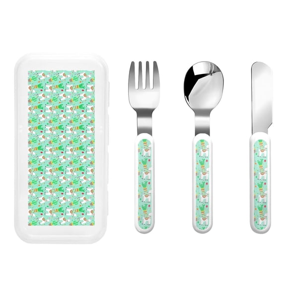 Rateoe Cute Alpaca 1 for Stainless Steel Kids Silverware Set - Child and Toddler Safe Flatware - Children's Knife, Fork And Spoon Set