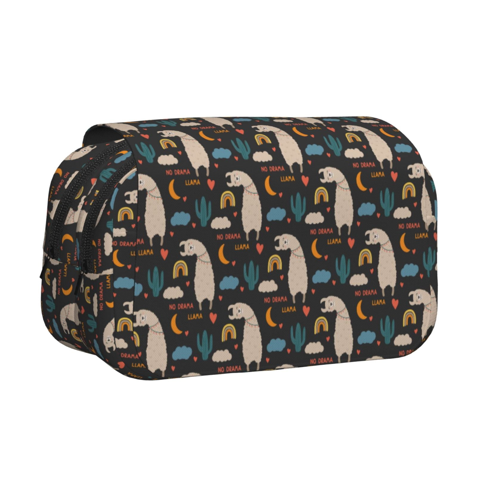 Rateoe Cute Alpaca Pattern Double Clamshell Pen Case, Storage Organizer with Two Zipper Compartments– Holds Up to 50 Pencils & Pens