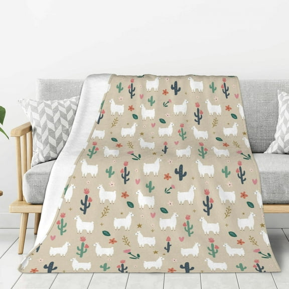 Rateoe Cute Alpaca Pattern Flannel Throw Blanket, Ultra-soft Blanket for Bed, Couch, Car, Hypoallergenic Anti-pilling blanket-40"x30"(Vertical)
