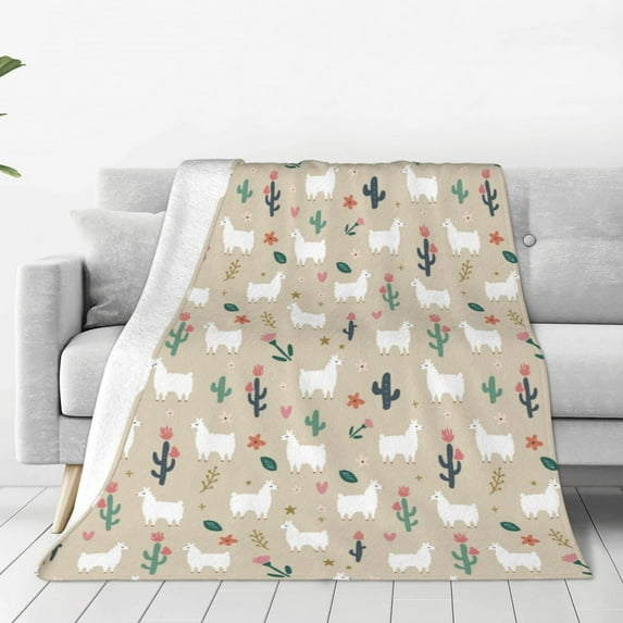 Rateoe Cute Alpaca Print Fuzzy Fleece Throw Blanket Extra Large,Super Soft,Fluffy and Warm Blankets for Couch,Bed,All Season Use (60"x50")