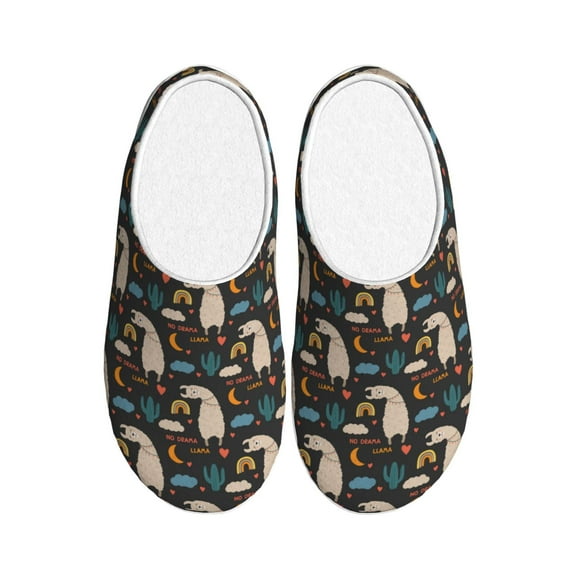 Rateoe Cute Alpaca Print Women's Men's Cotton Knit Slippers Lightweight Memory Foam Indoor House Shoes with Anti-Skid Sole-42/43