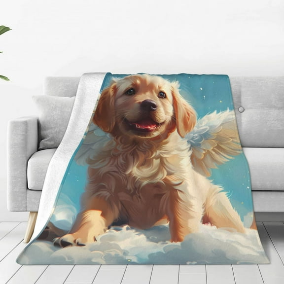 Rateoe Cute Angel Winged Dog Print Fuzzy Fleece Throw Blanket Extra Large,Super Soft,Fluffy and Warm Blankets for Couch,Bed,All Season Use (40"x30")