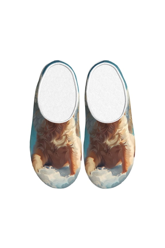 Cute Angel Winged Dog Print Women's Men's Cotton Knit Slippers Lightweight Memory Foam Indoor House Shoes with Anti-Skid Sole-40/41