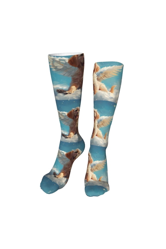 Cute Angel Winged Dog print Women's Men's Novelty 20in Crew Socks Cotton Socks Knee High Socks for Walking,Running,Nurses,Pregnancy-One Size