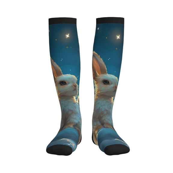Rateoe Cute Angel Winged Rabbit Compression Socks for Women and Men 20-30mmHg-Circulation Support Socks Knee High Nurse Pregnant Running Medical and Travel Athletic