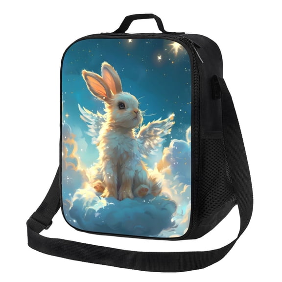 Rateoe Cute Angel Winged Rabbit Lunch Bag Reusable Lunch Box with Shoulder Straps for Men Women Insulated Portable Lunchbox for adults Suitable for School Work Picnic