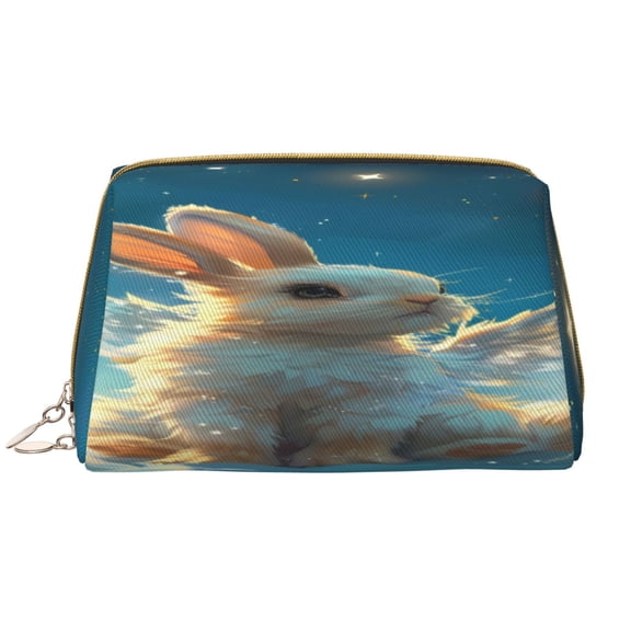 Rateoe Cute Angel Winged Rabbit for Travel Makeup Bag,Large Capacity Cosmetic Bags for Women,Waterproof Portable Pouch Open Flat Toiletry Bag Make up Organizer