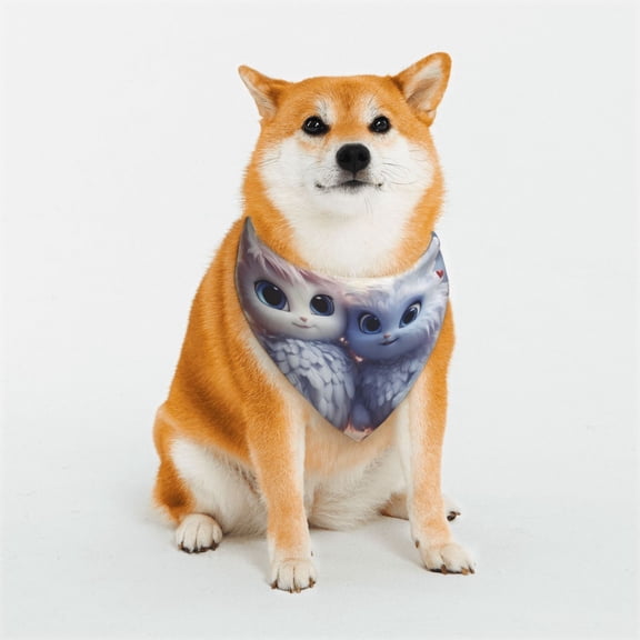 Rateoe Cute Animal Couple Print Pet Scarf for Dogs and Cats – Stylish Reflective Design, Breathable & Durable Pet Bandana with Quick-Release Buckle-Large