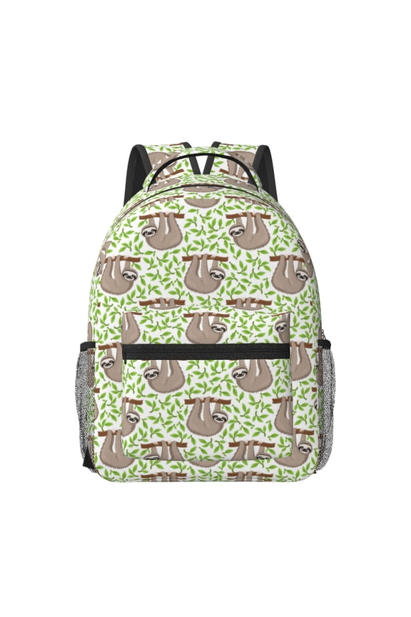Cute Animal Sloth On A Branch Pattern Durable Student Backpack Laptop Bag- Ergonomic Design, Waterproof Twill Fabric - Ideal for School, Travel, and Outdoor Activities-One Size