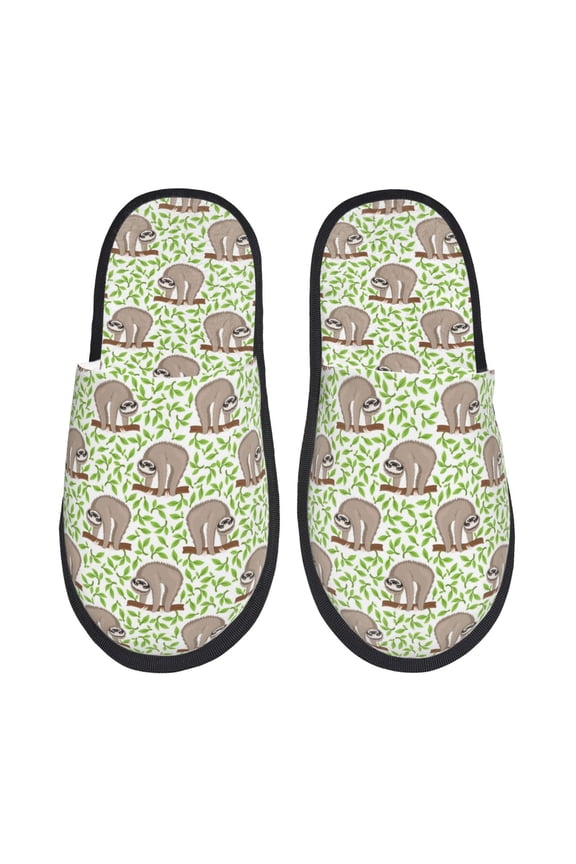 Cute Animal Sloth On A Branch Pattern Fuzzy Slippers Fuzzy Soft House Slippers Plush Furry Warm Cozy Open Toe Fluffy Home Shoes-Large
