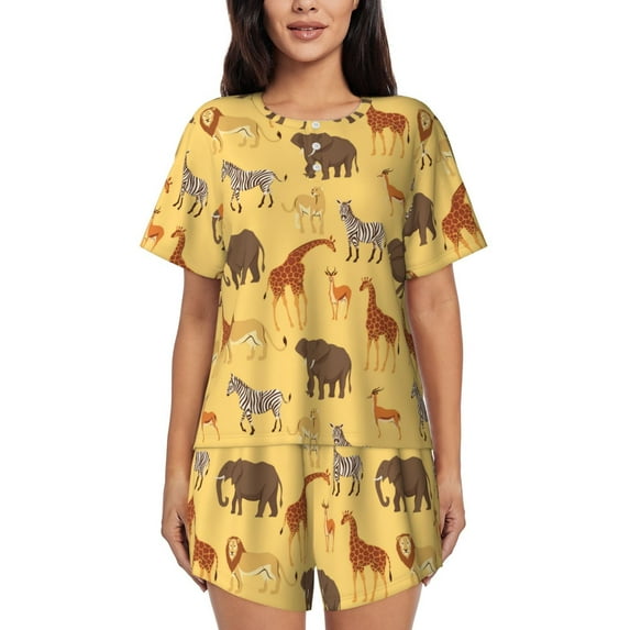 Rateoe Cute Animals Pattern Women's Short-Sleeved Pajama Set - 2 Piece Soft and Lightweight Sleepwear Set-Large