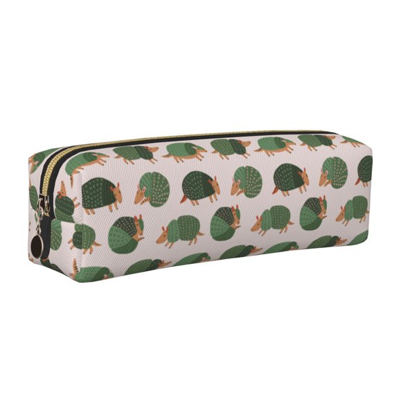 Rateoe Cute Armadillo Print Leather Pencil Case with Smooth Zipper, Compact Storage for Writing Tools & Art Supplies, 8.26" x 1.96" x 2.16"
