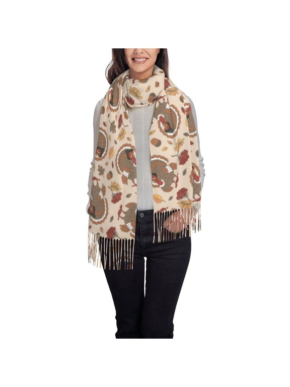 Cute Autumn Turkey Women's Traditional Scarf Wrap Tassel Shawl Fringes Neck Head Shawl Retro Scarf