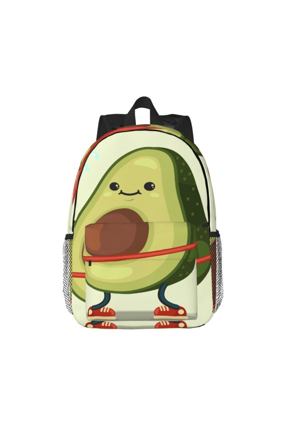 Cute Avocado Doing Exercise Pattern Student Backpack Water-resistant Backpack 15-inch Laptop Backpack Lightweight Adjustable School Backpack