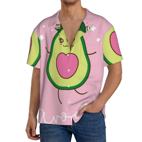 Rateoe Cute Avocado Print Mens Front Pocket Hawaiian Shirts Casual Shirts Short Sleeve Button Down Beach Tropical Shirts-Medium