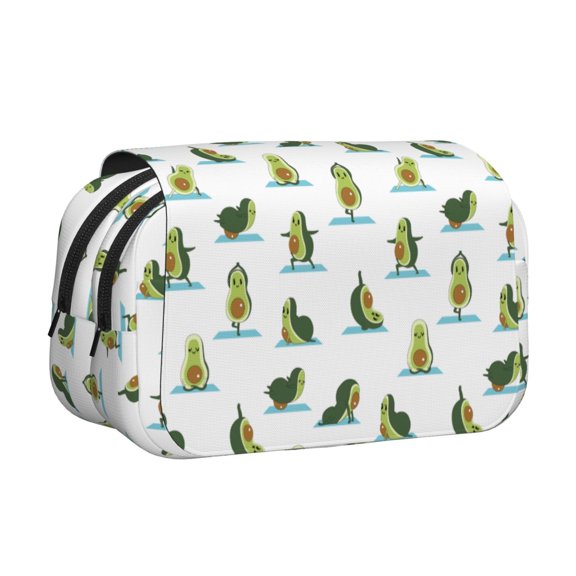 Rateoe Cute Avocado Yoga Pattern Double Clamshell Pen Case, Storage Organizer with Two Zipper Compartments Holds Up to 50 Pencils & Pens